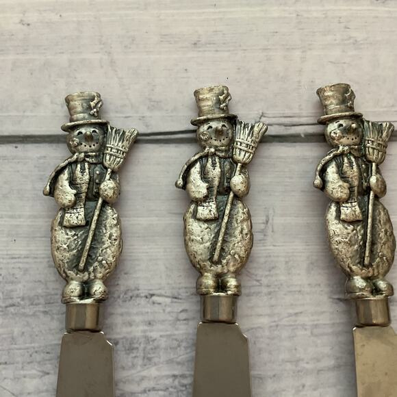 Ganz Snowman Butter Appetizer‎ Cheese Spreader Knife Set Of 4 Christmas Winter - Picture 2 of 12